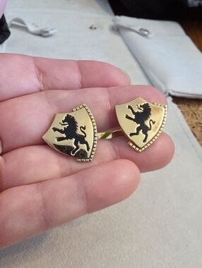 Vintage Foster Gold-Tone Metal With Black Enamel Lion Cuff Links